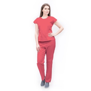 Uniforma medicala SPRINT stretch (cu elastan) cu bluza cambrata si pantalon pentru femei-Coral - Img 1