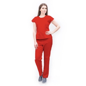 Uniforma medicala SPRINT stretch (cu elastan) cu bluza cambrata si pantalon pentru femei-Rosu - Img 1