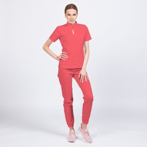 Uniforma medicala STIL stretch cu pantaloni jogger pentru femei-Coral - Img 1