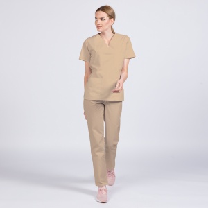 Uniforma medicala stretch (cu elastan) cu pantalon pentru femei CLASS-Bej