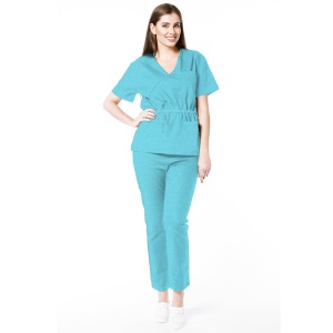 Uniforma medicala stretch (cu elastan) Ocean-bluza cambrata cu snur si pantalon pentru femei Doll - Img 1