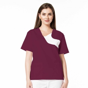 Bluza medicala Chic din poplin pentru femei-Visiniu cu alb
