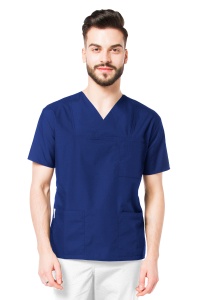 Bluza medicala CLASS clasica din microfibra pentru barbati-Albastru safir