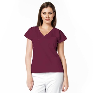 Bluza medicala DOLL cambrata cu capse din poplin -Visiniu