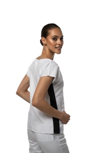 Bluza medicala DOLL cambrata stretch (cu elastan) Alb cu contrast Ocean pentru femei - Img 2