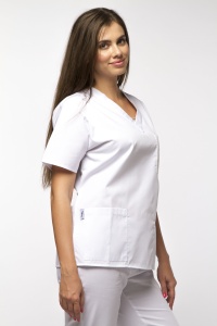 Bluza medicala KULT din poplin pentru stomatologi femei-Alb - Img 2