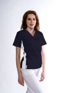Bluza medicala KULT stretch (cu elastan) Bleumarin cu contrast Alb lateral