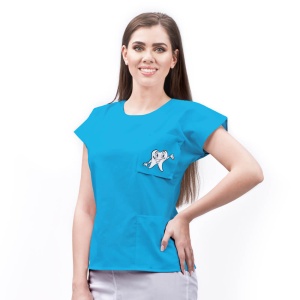 Bluza medicala SPRINT cambrata din poplin pentru stomatologi-Turqoise - Img 1