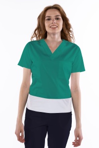 Bluza medicala stretch KULT (cu elastan) Verde Menta cu contrast Alb pentru femei