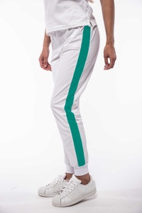Pantalon medical ART stretch (cu elastan) Alb contrast Verde menta cu buzunare si mansete pentru femei