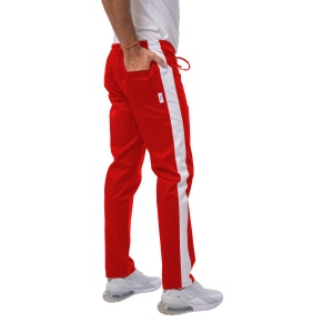 Pantaloni medicali ART stretch (cu elastan) cu contrast pentru barbati ROSU-ALB