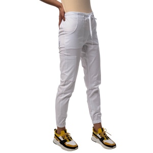 Pantaloni medicali ART stretch (cu elastan) jogger pentru femei-Alb - Img 1