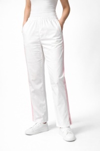 Pantaloni medicali Art stretch evazați cu contrast pentru femei-alb cu albastru safir - Img 5