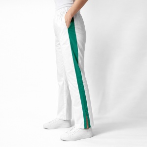 Pantaloni medicali Art stretch evazați cu contrast pentru femei-alb cu verde menta