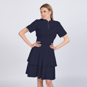 Rochie medicala stretch (cu elastan) FRILL -Bleumarin