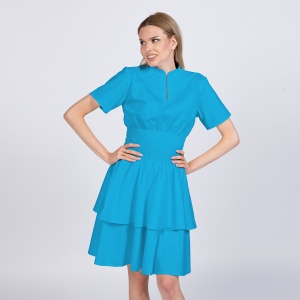 Rochie medicala stretch (cu elastan) FRILL -Turqoise