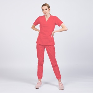 Uniforma medicala CLASS stretch (cu elastan) cu pantalon jogger pentru femei-Coral - Img 1