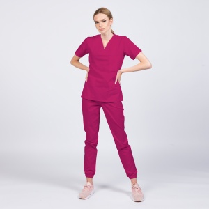 Uniforma medicala CLASS stretch (cu elastan) cu pantalon jogger pentru femei-Magenta - Img 1