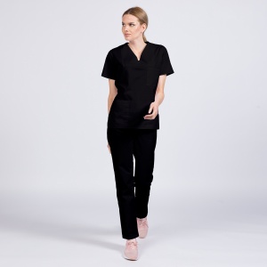 Uniforma medicala CLASS stretch (cu elastan) cu pantalon pentru femei-Negru - Img 1