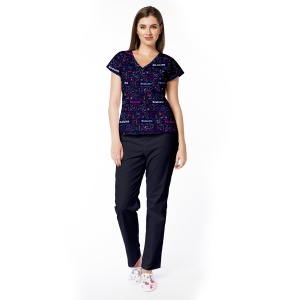 Uniformă medicală Doll cu imprimeu Medicine și pantaloni clasici pentru femei