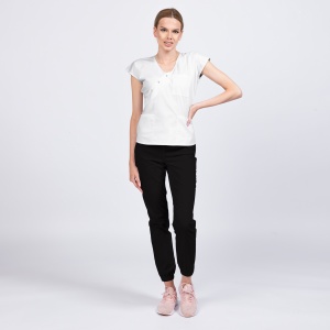 Uniformă medicală DOLL pentru femei – Bluza albă și pantalon jogger negru, material stretch