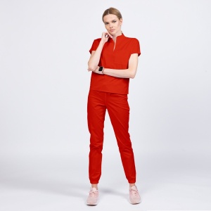 Uniforma medicala FABS stretch cu pantalon jogger pentru femei-Rosu - Img 1
