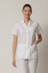 Uniformă medicală Nora cu jachetă mânecă scurtă și pantaloni jogger-Alb - Img 5