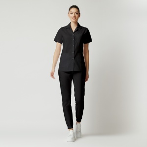 Uniformă medicală Nora cu jachetă mânecă scurtă și pantaloni jogger-Negru