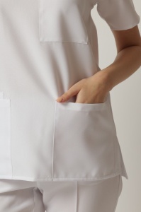 Uniformă Medicală OPTIM din Microfibră cu Inserție Albă și Pantalon Cambrat-Albastru safir - Img 4