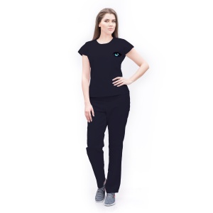 Uniforma medicala poplin SPRINT cu bluza cambrata si pantalon pentru oftalmologi-Bleumarin - Img 1