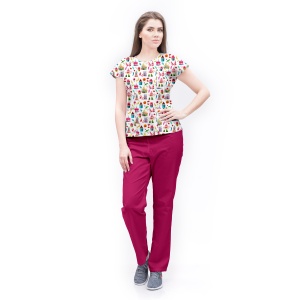 Uniformă medicală Sprint cu imprimeu Cupcakes pe fond alb și pantaloni clasici pentru femei