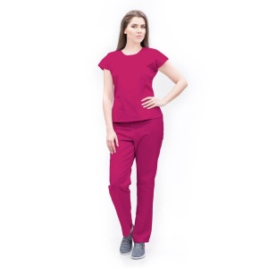 Uniforma medicala SPRINT stretch (cu elastan) cu bluza cambrata si pantalon pentru femei-Magenta