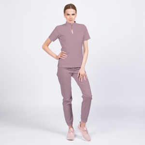 Uniforma medicala STIL stretch cu pantaloni jogger pentru femei-Roz antic - Img 1