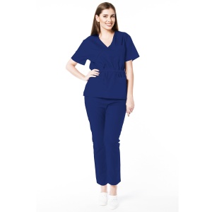 Uniforma medicala stretch (cu elastan) Albastru Safir-bluza cambrata cu snur si pantalon pentru femei Doll - Img 1