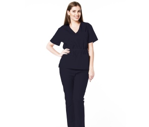 Uniforma medicala stretch DOLL (cu elastan) Bleumarin - bluza cambrata cu snur si pantalon jogger pentru femei