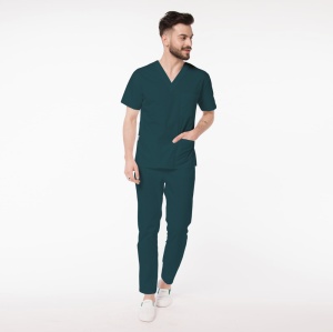 Uniforma medicala stretch KULT (cu elastan) cu pantaloni pentru barbati -Verde marin - Img 1