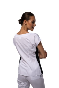 Bluza medicala DOLL cambrata stretch (cu elastan) Alb cu contrast Ocean pentru femei - Img 3