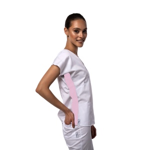 Bluza medicala DOLL cambrata stretch (cu elastan) Alb cu contrast Roz pal pentru femei