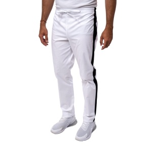 Pantaloni medicali ART stretch (cu elastan) cu contrast pentru barbati ALB-NEGRU