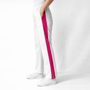 Pantaloni medicali Art stretch evazați cu contrast pentru femei-alb cu magenta