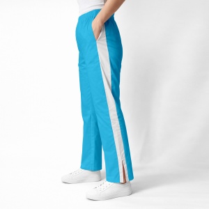 Pantaloni medicali Art stretch evazați cu contrast pentru femei-turqoise cu alb