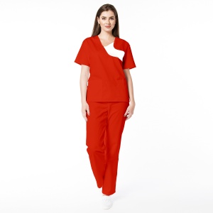 Uniformă Medicală Chic din Poplin cu pantalon clasic-Rosu