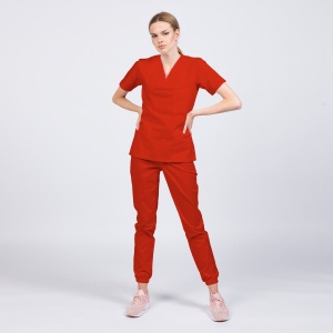 Uniforma medicala CLASS cu pantaloni jogger pentru femei -Rosu - Img 1