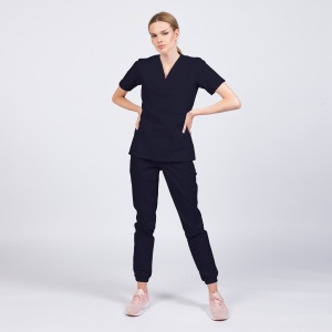 Uniformă medicală Class pentru femei, din vâscoză cu 9% elastan-Bleumarin