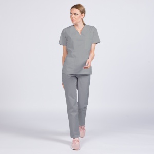 Uniforma medicala CLASS stretch (cu elastan) cu pantalon pentru femei-Gri