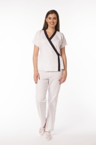 Uniformă medicală din poplin Jachetă Tara cu inserție Verde menta și pantaloni clasici pentru femei - Img 3