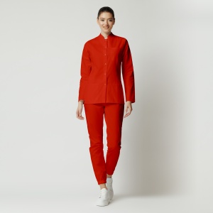 Uniformă medicală Mia cu jachetă mânecă lungă și pantaloni jogger-Rosu