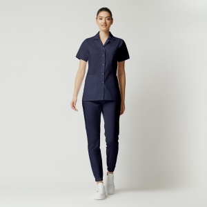 Uniformă medicală Nora cu jachetă mânecă scurtă și pantaloni jogger-Bleumarin