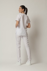 Uniformă Medicală OPTIM Antibacteriană cu Inserție Albă și Pantalon Cambrat-Rosu - Img 8