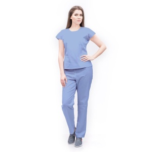Uniforma medicala SPRINT stretch (cu elastan) cu bluza cambrata si pantalon pentru femei-Azur - Img 1